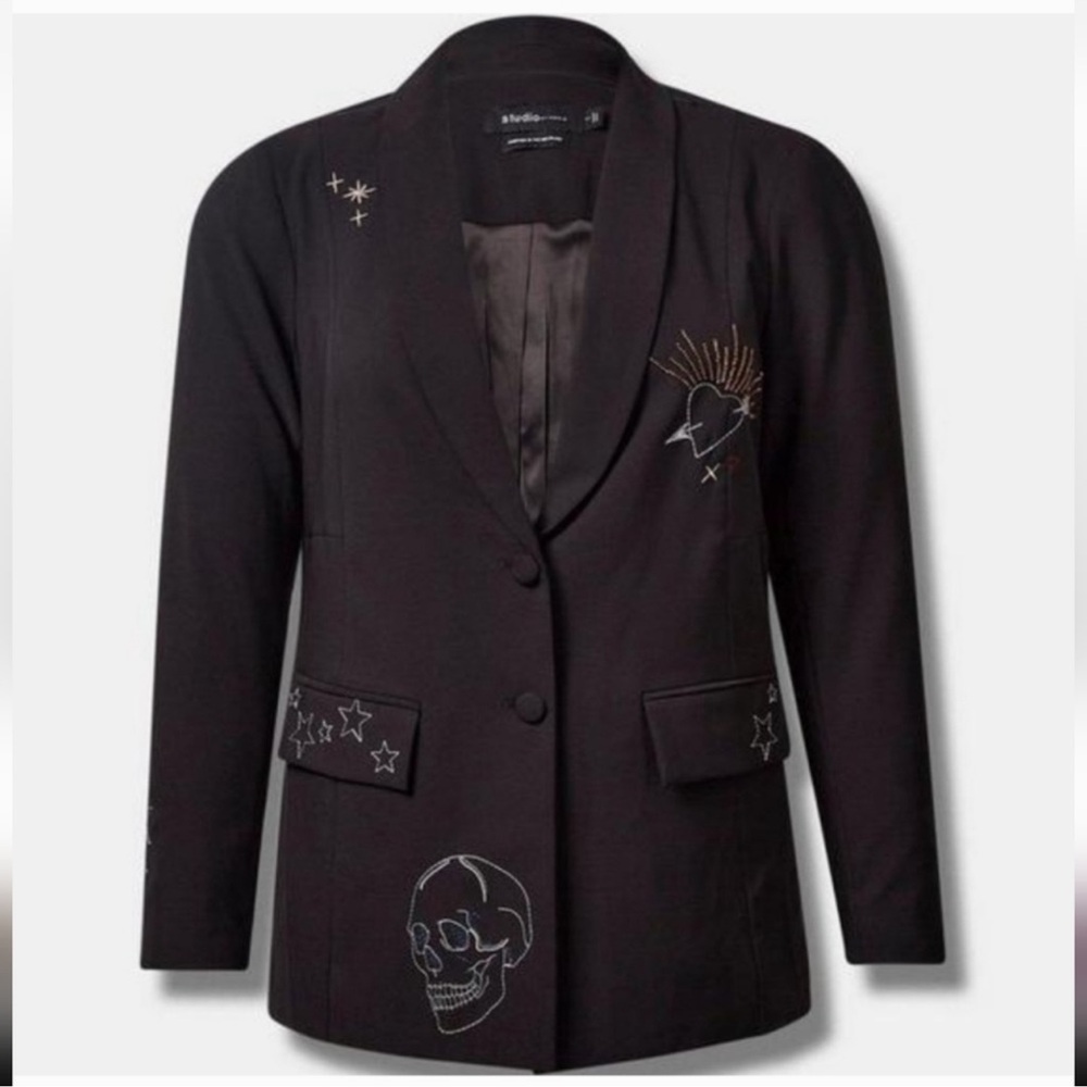 Torrid Black Blazer with Embroidered Accents (Item #120) - Picture 7 of 15
